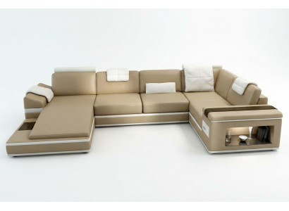 Hoekbank Bank Bankstel Lederen Set Woonlandschap Hoek Wonen Beige