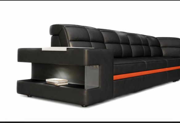 Leren bank Ontwerpersbank Hoekbank Bank Bekleed bank Hoekbank met verlichting.  Leren bank Ontwerpersbank Hoekbank Bank Bekleed bank Hoekbank met verlichting.