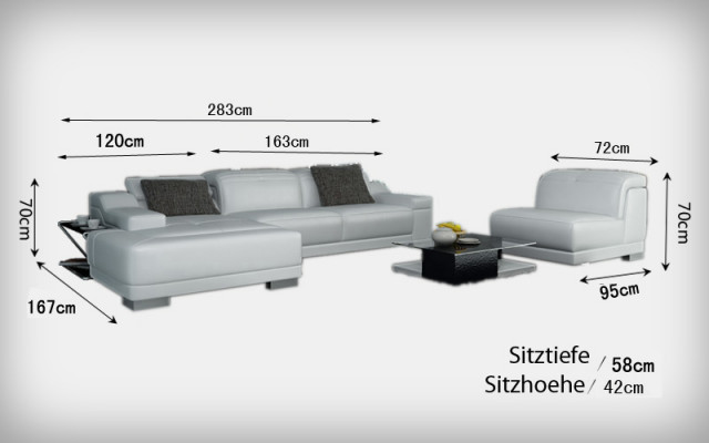 Ledersofa Bank Bank Woonlandschap Hoekbank Hoek Set Ontwerp + Fauteuil K5002D