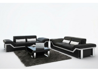 Leren bank Bank Bank Woonlandschap 3+3 set Design Modern Banken Nieuw