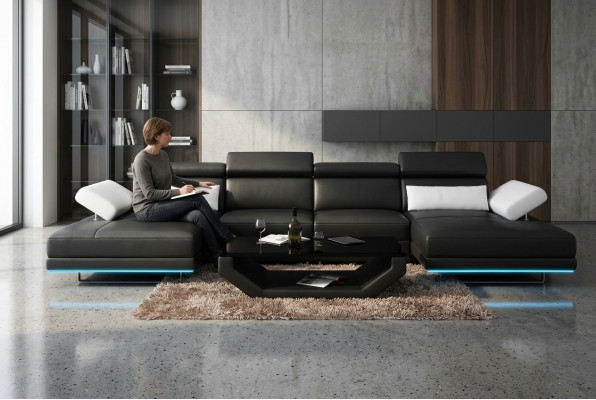 Lederen bank Bank Bank Woonlandschap Hoekbank Modern meubilair Decorontwerp