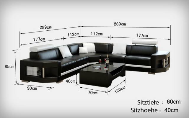 Lederen bank Bank Moderne bank Woonlandschap Hoekbank Set Decor Ontwerp