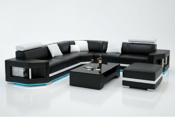 Lederen bank Bank Moderne bank Woonlandschap Hoekbank Set Decor Ontwerp