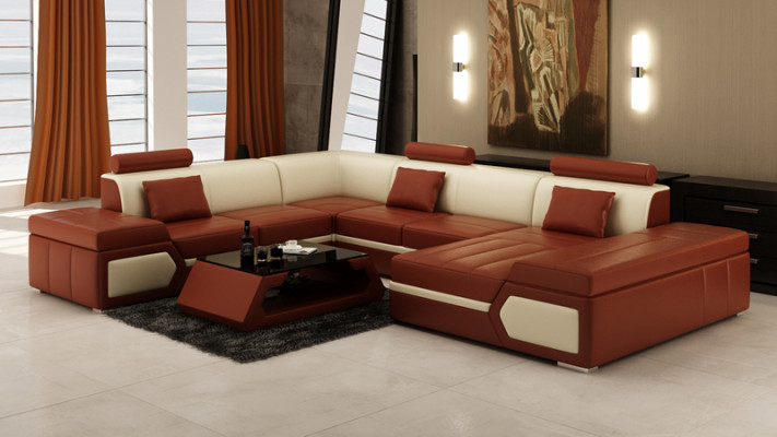 Ledersofa Bank Bank Woonlandschap Hoekbank Set Modern Design Bankstel K5013
