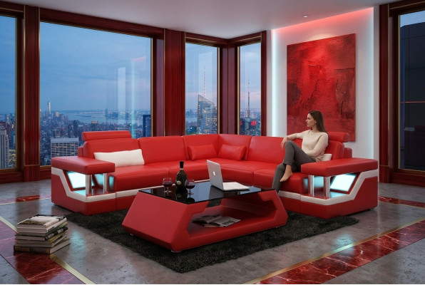 Leren bank Bank Woonlandschap Hoek Modern Decor Hoekbank Design Set