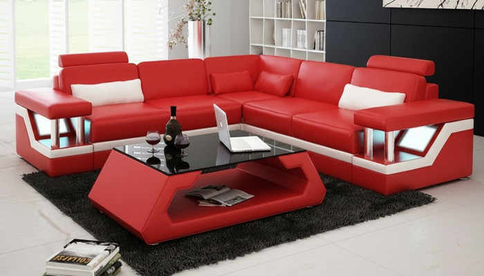 Leren bank Bank Woonlandschap Hoek Modern Decor Hoekbank Design Set