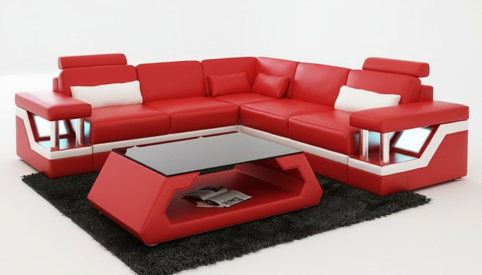 Leren bank Bank Woonlandschap Hoek Modern Decor Hoekbank Design Set