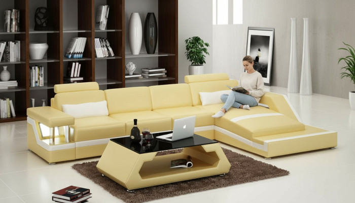 Leren bank Bank Moderne woonlandschaps hoekdecor Ecksofa design set