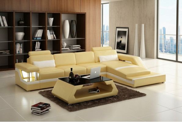 Leren bank Bank Moderne woonlandschaps hoekdecor Ecksofa design set