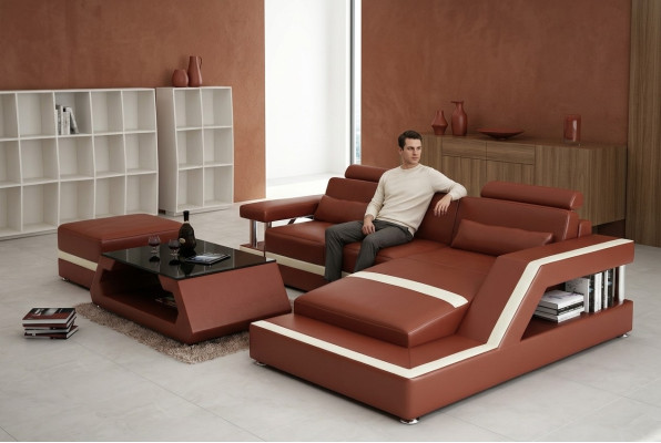Leren bank Moderne bank Woonlandschap Hoekdecor Hoekbank Designset