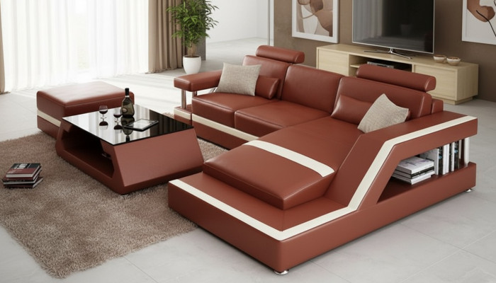 Leren bank Moderne bank Woonlandschap Hoekdecor Hoekbank Designset