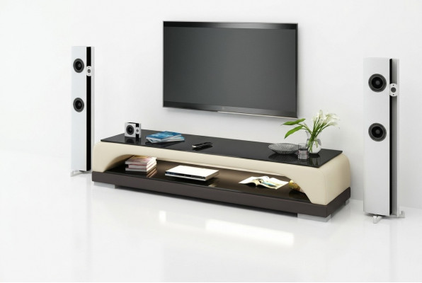 RTV TV-meubel van leer en glas, televisiekast, tafel, ontwerperdecor