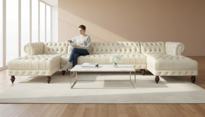 Chesterfield Bank U-vorm Bank Klassiek Leren Woonlandschap Hoekbank - 366