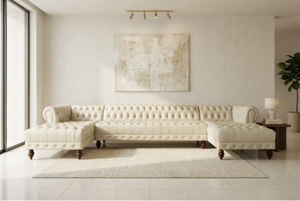 Chesterfield Bank U-vorm Bank Klassiek Leren Woonlandschap Hoekbank - 366