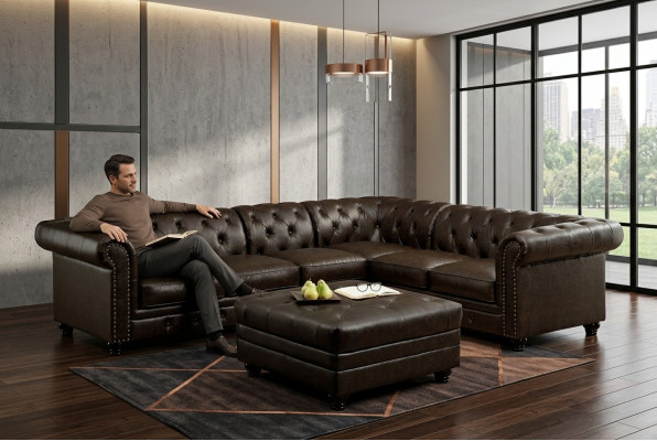Chesterfield hoekbank bank bank leren bank gestoffeerde hoekbankstel ontwerp #336