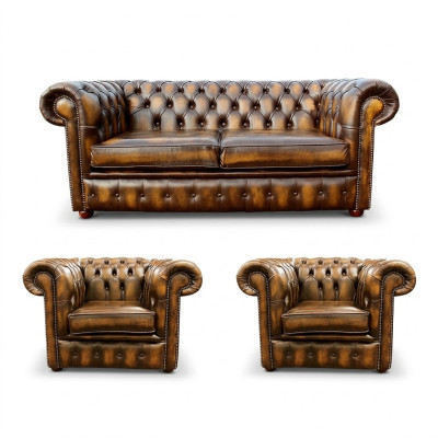 Chesterfield Leren Sofa 2+1+1 Textiel Bank Stof Bekleding Sofa Set