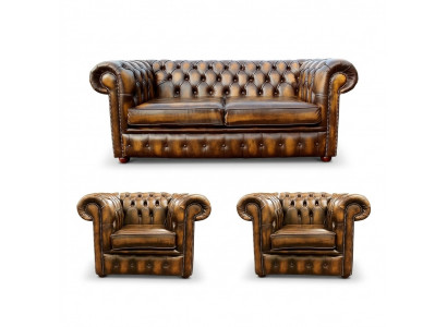 Chesterfield Leren Sofa 2+1+1 Textiel Bank Stof Bekleding Sofa Set