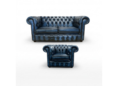 Chesterfield Sofa Couch Polster Leder Dekor Textil Sofagarnitur 2+1 Polster