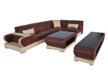 Leder Eck Sofa mit USB,Garnitur Sofas Couchen Polster Wohnlandschaft Luxus Ecke