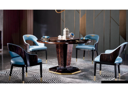 Design Möbel Esszimmer Garnitur Runder Esstisch + 4 Stühle Tisch Set Gruppe Holz