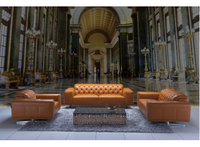 Chesterfield Sofagarnitur Set Braune Couchen Ledersofa Sofa Couch Klassische neu