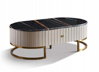 Ovaler Couchtisch Luxus Wohnzimmer Italienische Möbel Tische Marmor Edelstahl