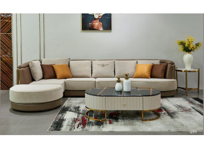 Ecksofa L Form Couchtisch Sofa Couch Design Polster Textil Modern Beige Tisch