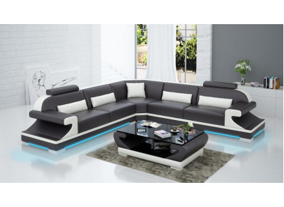 Ledersofa Couch Wohnlandschaft Ecksofa Eck Garnitur Design Modern Sofa mit USB