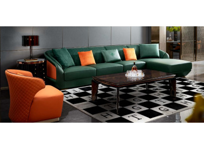 Ecksofa Dunkelgrün Wohnlandschaft Couch Eckgarnitur Leder Kreative Möbel Design