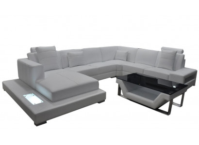 Eck Leder Sofa Weiß USB Couch Polster Ecke Sitz Garnitur Wohnlandschaft Design