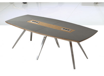 Holztisch in natürlichem Holz mit Edelstahlrahmen, modernes Design
