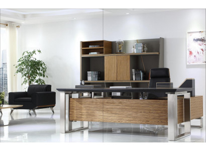 Moderner Leder-Sitzsessel in Schwarz mit Holz- und Edelstahl-Details