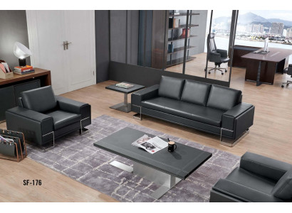Kunstleder Sofa-Set in Schwarz mit Edelstahl-Details und modernem