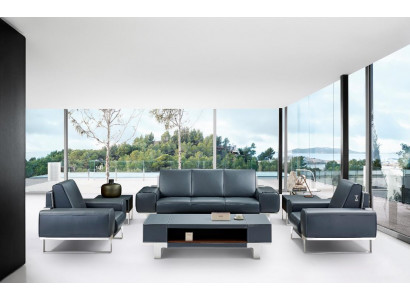 Großer schwarzer Leder-Couchtisch im modernen Design