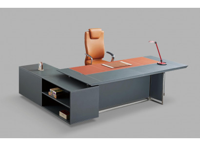 Moderner Eckschreibtisch aus MDF und Glas in neutraler Farbe