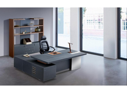 Moderner Eckschreibtisch aus MDF und Edelstahl in Holzoptik
