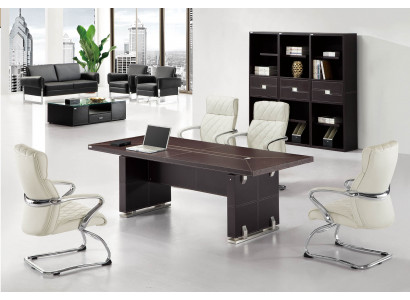 Moderner Konferenztisch aus MDF und Glas in Schwarz