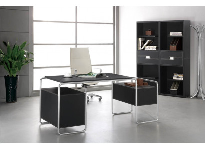 Moderner Schreibtisch aus MDF und Edelstahl in Schwarz