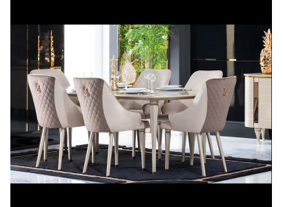 Küche Esszimmer Stühle 6x Stuhl Gruppe Stühle Garnitur Textil Stoff Holz Möbel