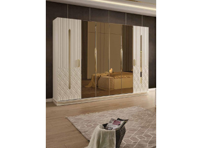 Moderner Kleiderschrank Luxus Schrank Holz Schränke Glas Gold Hochglanz Italien