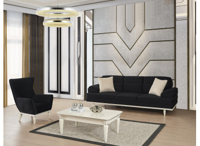 Sofa Couch Möbel 3+1 Sitz Couchtisch Sofagarnitur Couchen Sofas Möbel Schwarz