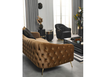 Ledersofa und Sessel im klassischen Chesterfield-Stil in Braun