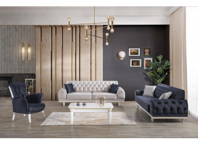 Luxus Sofagarnitur Couch Set Möbel 3+3+1 Couchtisch Möbel Textil 4tlg.