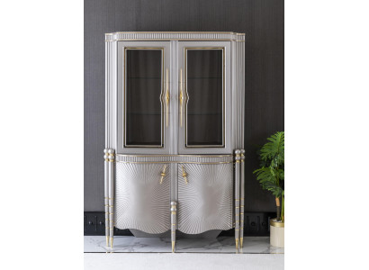 Vitrine Grau Esszimmer Schrank Regal Design Elegantes Möbel Metall Neu