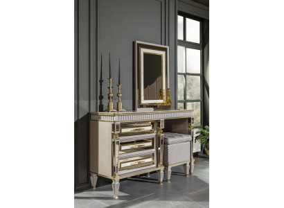 Schlafzimmer Set Beige Kommode Spiegel Metall Möbel Design Möbel 3tlg.