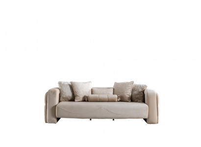 Sofa 3 Sitz Beige Möbel Wohnzimmer Chesterfield Polster Stoff Luxus Neu