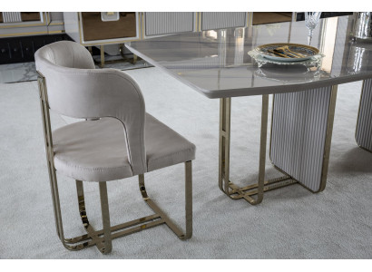 Stuhl Beige Elegantes Modern Esszimmer Schön Stoff Design Luxus Metall Stühle
