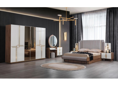 Schlafzimmer Set Bett  2x Nachttisch Kleiderschrank Design Luxus 5tlg Neu