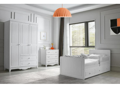 Set Bett Kleiderschrank Kommode Modernes Design Stilvolles Kinderzimmer 3-teilig