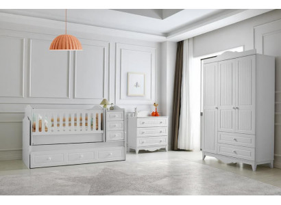 Set Bett Kleiderschrank Kommode Modernes Design Stilvolles Babyzimmer 3-teilig
